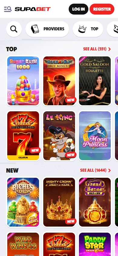 Supabet Casino games area on a mobile device