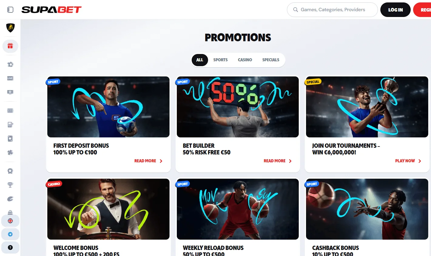 Supabet Casino promotions area on desktop